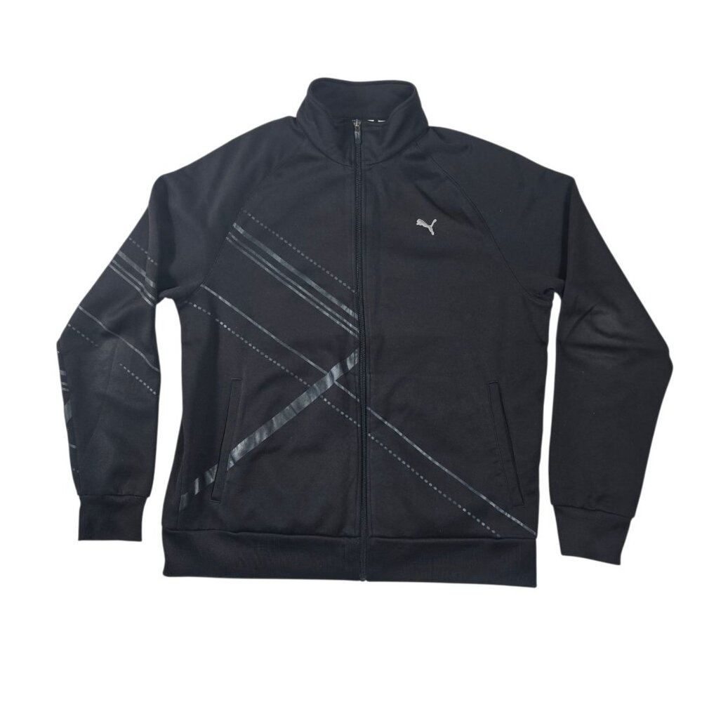 Puma Full-Zip Track Jacket With Graphic Stripes Mens Size XL Black
